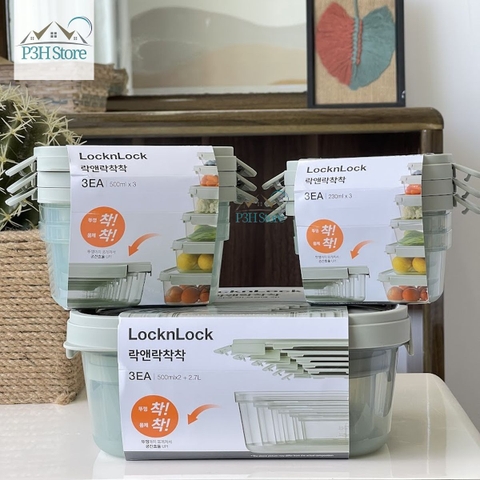 Hộp bảo quản thực phẩm LocknLock nhựa PP kín hơi có thể dùng trong lò vi sóng màu xanh lá LTN310S3 LTN320S3 LTN350S3