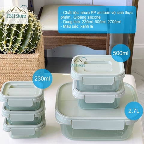 Hộp bảo quản thực phẩm LocknLock nhựa PP kín hơi có thể dùng trong lò vi sóng màu xanh lá LTN310S3 LTN320S3 LTN350S3