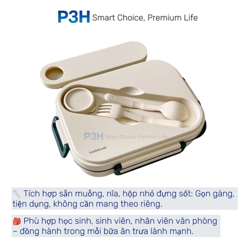Hộp cơm LocknLock chia 5 ngăn kèm muỗng nĩa hộp sốt LCB952 dung được lò vi song tiện lợi an toàn dễ vệ sinh P3H