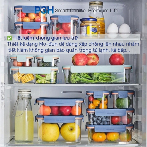 Hộp nhựa tritan Lock&Lock Bisfree Modular PLUS an toàn bảo quản thực phẩm kín hơi dễ dàng xếp chồng P3H