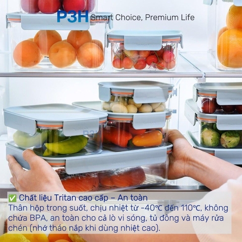 Hộp nhựa tritan Lock&Lock Bisfree Modular PLUS an toàn bảo quản thực phẩm kín hơi dễ dàng xếp chồng P3H