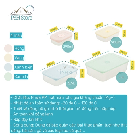 Bộ 7 hộp trữ đông thực phẩm Inoch Hokkaido chống dính kháng khuẩn có đồng hồ ghi nhớ thời gian H0873 P3H