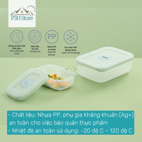 Bộ 7 hộp trữ đông thực phẩm Inoch Hokkaido chống dính kháng khuẩn có đồng hồ ghi nhớ thời gian H0873 P3H