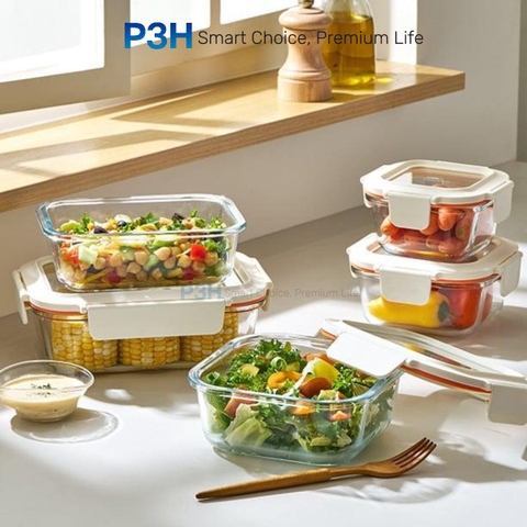 Hộp thủy tinh chịu nhiệt LocknLock nắp cường lực Cube khóa 4 chấu dung tích từ 300ml đến 1L P3H