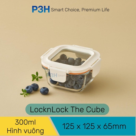 Hộp thủy tinh chịu nhiệt LocknLock nắp cường lực Cube khóa 4 chấu dung tích từ 300ml đến 1L P3H