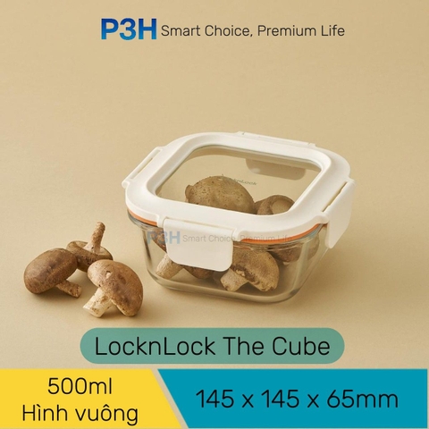 Hộp thủy tinh chịu nhiệt LocknLock nắp cường lực Cube khóa 4 chấu dung tích từ 300ml đến 1L P3H