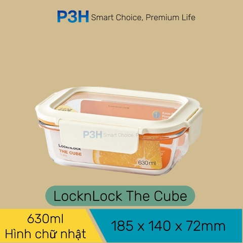 Hộp thủy tinh chịu nhiệt LocknLock nắp cường lực Cube khóa 4 chấu dung tích từ 300ml đến 1L P3H