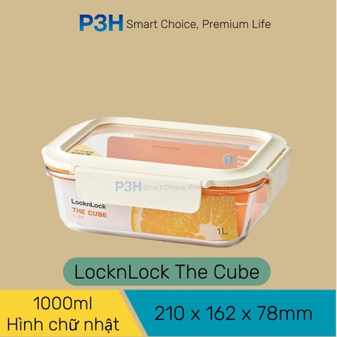Hộp thủy tinh chịu nhiệt LocknLock nắp cường lực Cube khóa 4 chấu dung tích từ 300ml đến 1L P3H