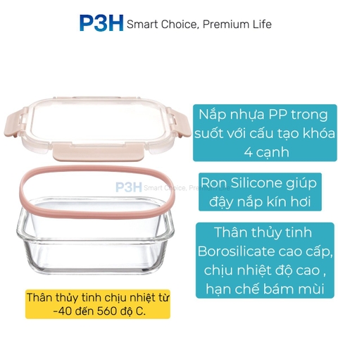 Hộp thủy tinh chịu nhiệt INOCHI Nikko Pure nắp trong suốt khóa gài 4 chấu nhiều dung tích P3H