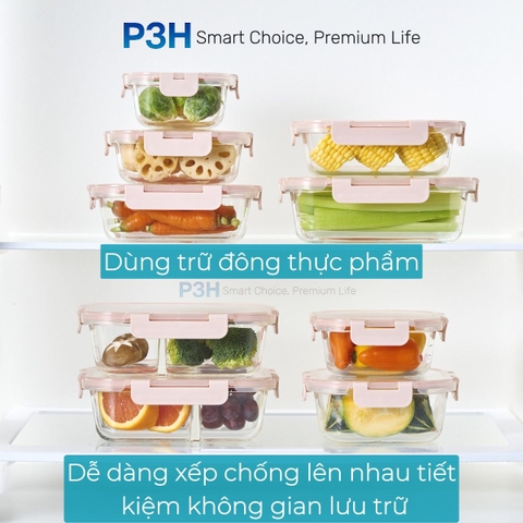 Hộp thủy tinh chịu nhiệt INOCHI Nikko Pure nắp trong suốt khóa gài 4 chấu nhiều dung tích P3H