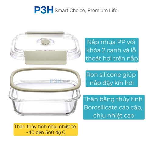 Hộp thủy tinh chịu nhệt Inochi Nikko Valve có lỗ thoát hơi khóa cài 2 chấu P3H