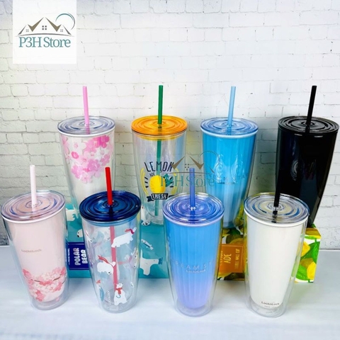 Ly nhựa 2 lớp có ống hút Lock&Lock dung tích 750ml HAP507 HAP509