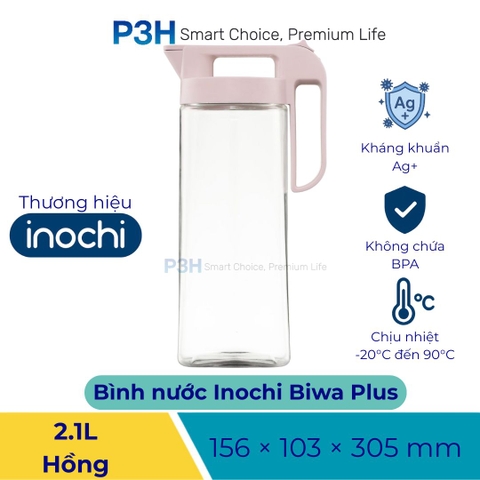 Bình Nước Nhựa Inochi Biwa Plus 1.6L / 2.1L An Toàn Thực Phẩm, Chịu Nhiệt Cao P3H