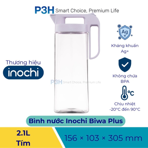 Bình Nước Nhựa Inochi Biwa Plus 1.6L / 2.1L An Toàn Thực Phẩm, Chịu Nhiệt Cao P3H