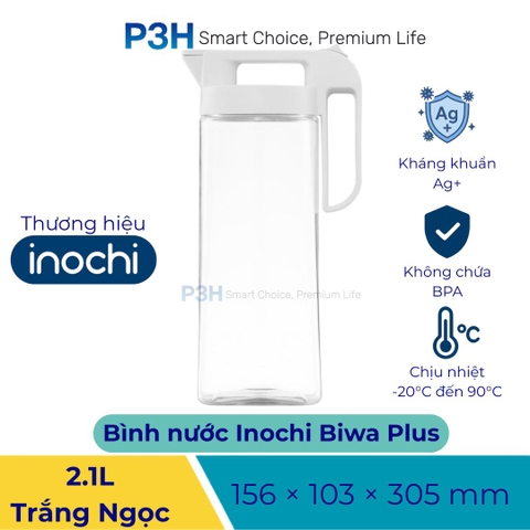 Bình Nước Nhựa Inochi Biwa Plus 1.6L / 2.1L An Toàn Thực Phẩm, Chịu Nhiệt Cao P3H