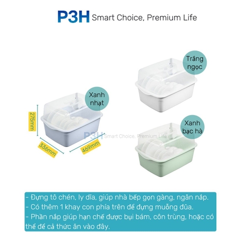 Kệ chén bát Inochi Tokyo có nắp đậy nhựa nguyên sinh kháng khuẩn và hạn chế rêu mốc P3H