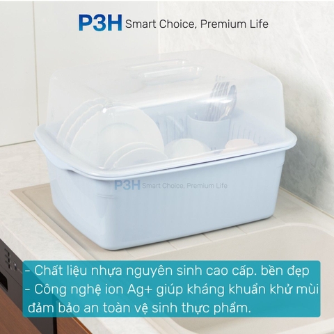 Kệ chén bát Inochi Tokyo có nắp đậy nhựa nguyên sinh kháng khuẩn và hạn chế rêu mốc P3H