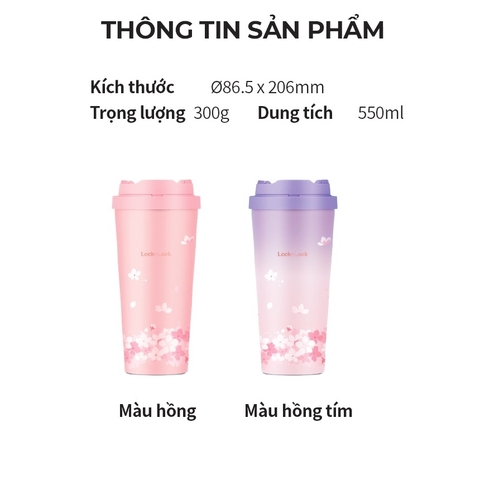 Bình Giữ Nhiệt Lock&Lock Energetic One-touch Tumbler 550ml LHC3249 Peach Blossom