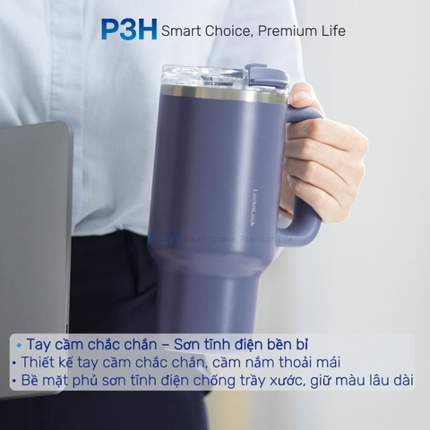 Ly Giữ Nhiệt LocknLock Balance Grip Tumbler 900ml/1200ml Có Tay Cầm, Giữ Nóng Lạnh Tốt, Nắp Tritan, Inox 304 LHC4397 LHC4398 P3H