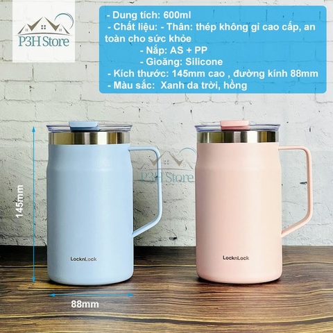 Ly giữ nhiệt Lock&Lock Metro Mug 600ml bằng thép không gỉ ca , cốc LHC4282
