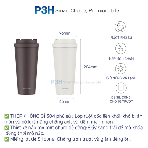Ly Giữ Nhiệt Lock&Lock lòng ly phủ sứ 550ml Energetic CERAMIC Tumbler LHC3414 P3H Store