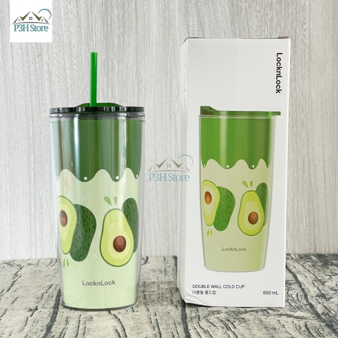 Ly nhựa 2 lớp LocknLock Cold Cup 600ml kèm ống nắp trượt đóng mở HAP523IVY 524RED HAP525IVY