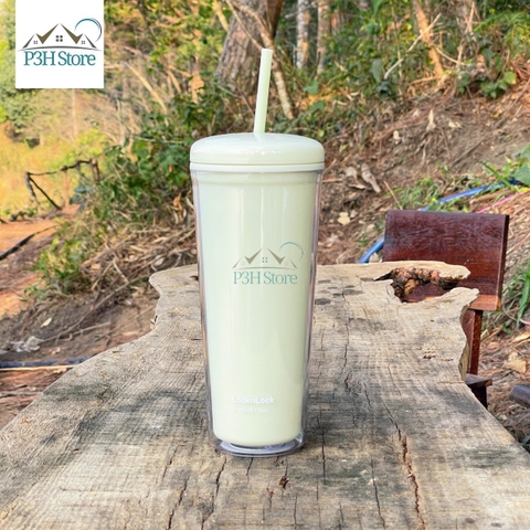 Ly nhựa 2 lớp LocknLock Macaron kèm ống hút HAP533 P3H Store