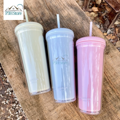 Ly nhựa 2 lớp LocknLock Macaron kèm ống hút HAP533 P3H Store