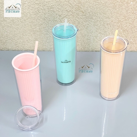 Ly nhựa 2 lớp LocknLock 720ml dạng thân cao dễ dàng cầm nắm bằng 1 tay Cold Cup HAP528