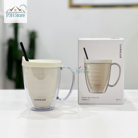 Ly nhựa 2 lớp LocknLock Cold Cup 600ml kèm ống nắp trượt đóng mở HAP523IVY 524RED HAP525IVY