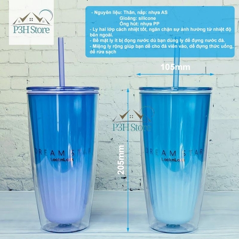 Ly nhựa 2 lớp Lock&Lock Dream Star dung tích 750ml cách nhiệt , có ống hút HAP522 P3HStore