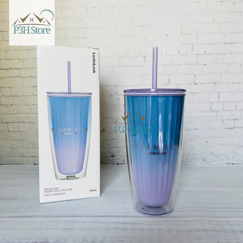Ly nhựa 2 lớp Lock&Lock Dream Star dung tích 750ml cách nhiệt , có ống hút HAP522 P3HStore