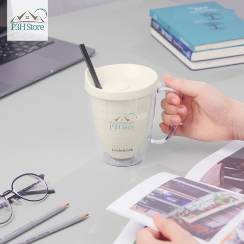Ly nhựa 2 lớp LocknLock Cold Cup 600ml kèm ống nắp trượt đóng mở HAP523IVY 524RED HAP525IVY