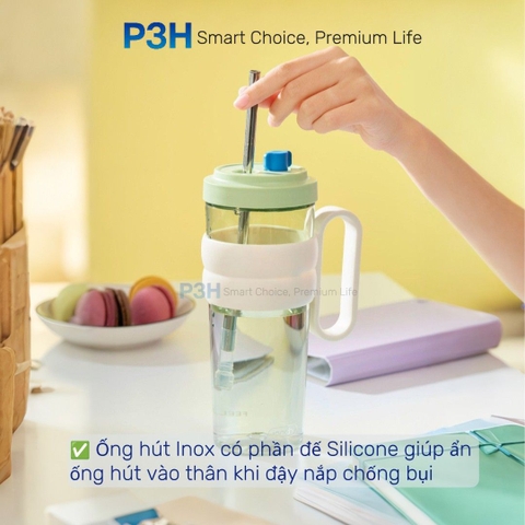 Ly nhựa Tritan Inochi Kita Charm dung tích 900ml quai xách cứng cáp đi kèm ống hút P3H