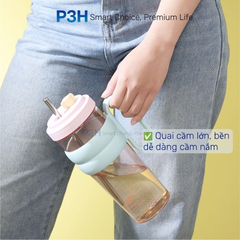 Ly nhựa Tritan Inochi Kita Charm dung tích 900ml quai xách cứng cáp đi kèm ống hút P3H