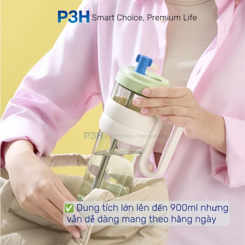 Ly nhựa Tritan Inochi Kita Charm dung tích 900ml quai xách cứng cáp đi kèm ống hút P3H