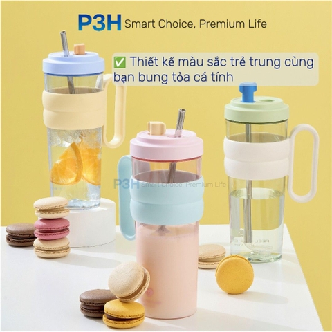 Ly nhựa Tritan Inochi Kita Charm dung tích 900ml quai xách cứng cáp đi kèm ống hút P3H