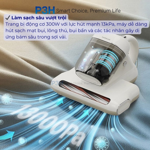 Máy Hút Bụi Giường Nệm LocknLock ENV818IVY 300W Diệt Khuẩn UV, Hút Sạch Mạt Bụi Hiệu Quả P3H