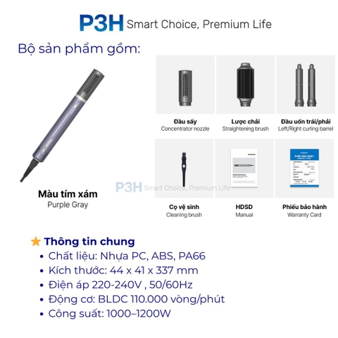 Máy Sấy Tạo Kiểu LocknLock Multi Hair Styling Dryer ENA526GRY – 4 Đầu Sấy Đa Năng, Công Nghệ Ion Âm P3H