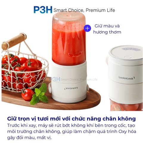 Máy Xay Sinh Tố Cầm Tay LocknLock 475ml với chức năng chân không giữ trọn hương vị EJJ346IVY P3H