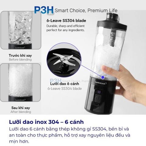 Máy Xay Sinh Tố Cầm Tay LocknLock 600ml EJJ356BLK  Gọn Nhẹ, Xay Nhanh, Tiện Lợi Mọi Lúc P3H