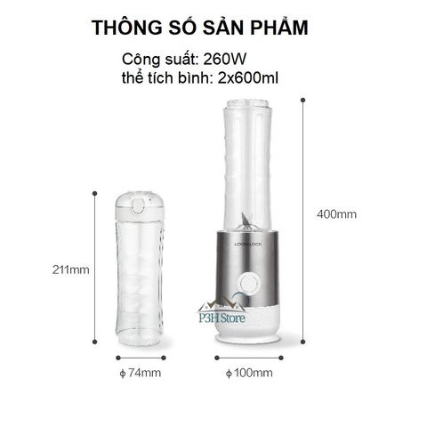 Máy Xay Sinh Tố Mini Lock&Lock kèm 2 bình dung tích 0.6L EJM241