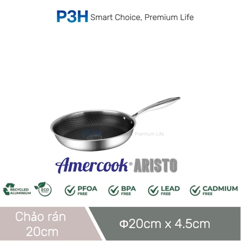 Nồi chảo Inox Chống Dính Amercook ARISTO Hybrid Tổ Ong chống dính vượt trội dùng được mọi loại bếp P3H
