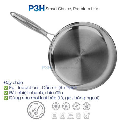 Nồi chảo Inox Chống Dính Amercook ARISTO Hybrid Tổ Ong chống dính vượt trội dùng được mọi loại bếp P3H