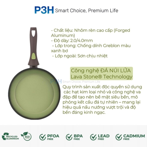 Nồi chảo chống dính nhôm rèn AMERCOOK AVOCADO chống dính vượt trội bền bỉ dùng được mọi loại bếp P3H