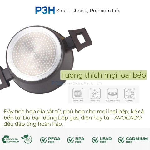 Nồi chảo chống dính nhôm rèn AMERCOOK AVOCADO chống dính vượt trội bền bỉ dùng được mọi loại bếp P3H