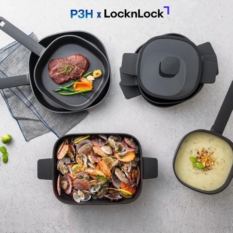 Nồi Chảo chống dính LocknLock Square-IH Thiết Kế Vuông Độc Đáo, Dùng được bếp từ, Nắp kính silicone tiện lợi P3H