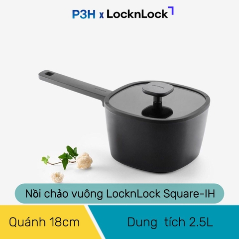 Nồi Chảo chống dính LocknLock Square-IH Thiết Kế Vuông Độc Đáo, Dùng được bếp từ, Nắp kính silicone tiện lợi P3H