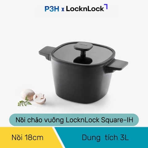 Nồi Chảo chống dính LocknLock Square-IH Thiết Kế Vuông Độc Đáo, Dùng được bếp từ, Nắp kính silicone tiện lợi P3H