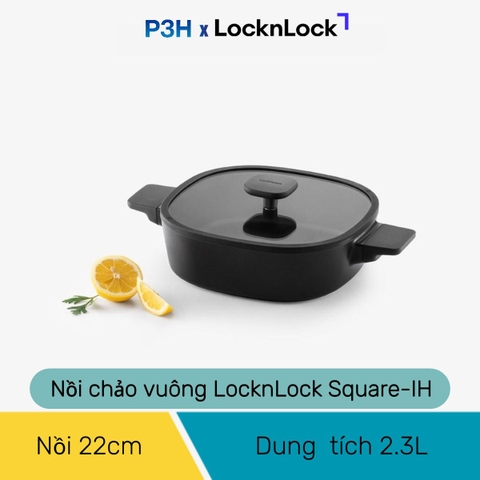 Nồi Chảo chống dính LocknLock Square-IH Thiết Kế Vuông Độc Đáo, Dùng được bếp từ, Nắp kính silicone tiện lợi P3H